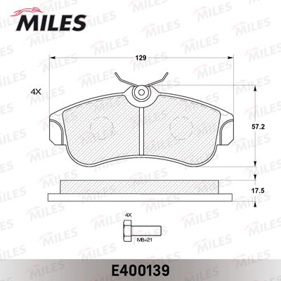 Колодки тормозные передние Miles E400139