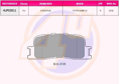 Колодки тормозные TOYOTA 0446633090