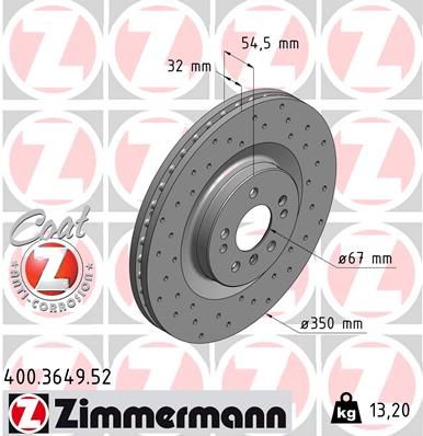 Диск тормозной передний вентилируемый ZIMMERMANN 400364952
