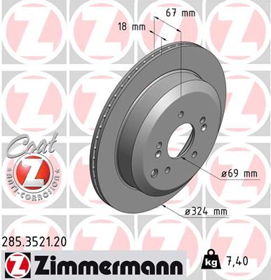 Диск тормозной задний вентилируемый ZIMMERMANN 285352120