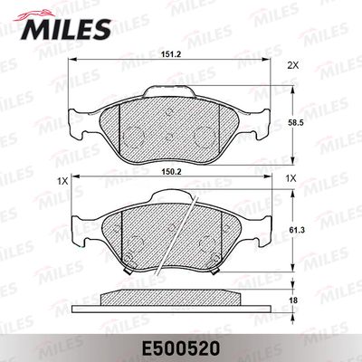 Колодки тормозные передние Miles E500520