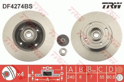 Диск тормозной задний с подшипником TRW DF4274BS