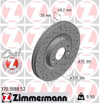 Диск тормозной передний перфорированный ZIMMERMANN 370308852