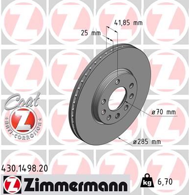 Диск тормозной передний вентилируемый ZIMMERMANN 430149820