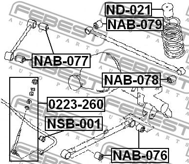 Сайлентблок задней продольной тяги FEBEST NAB077