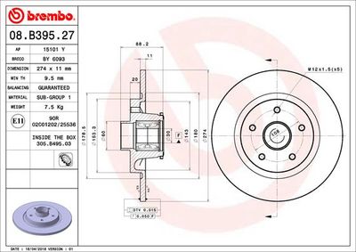 Диск тормозной задний BREMBO 08B39527