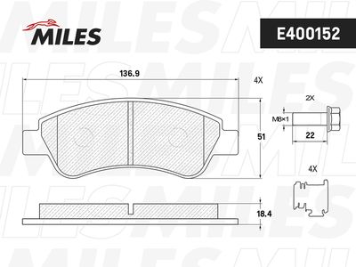 Колодки тормозные передние Miles E400152