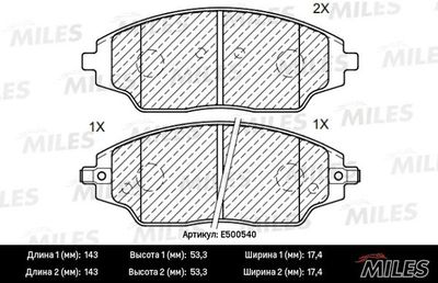Колодки тормозные передние Miles E500540