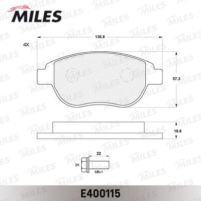 Колодки тормозные передние Miles E400115