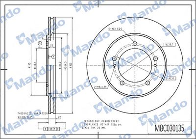 Диск тормозной передний Mando MBC030135