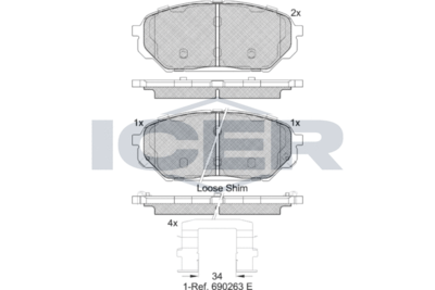 Колодки тормозные дисковые передние ICER 182044
