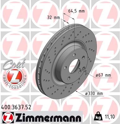 Диск тормозной передний вентилируемый ZIMMERMANN 400363752