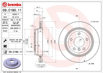 Диск тормозной задний BREMBO 09C18011