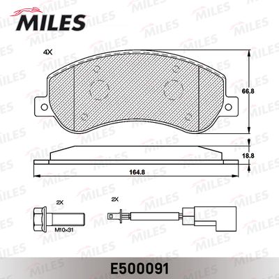 Колодки тормозные передние с датчиком Miles E500091