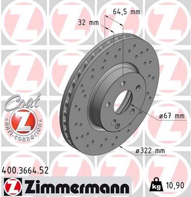 Диск тормозной передний ZIMMERMANN 400366452