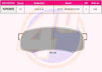 Колодки тормозные дисковые задние TOYOTA 04466YZZC8