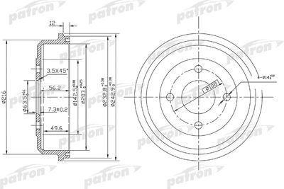 Барабан тормозной задний PATRON PDR1533
