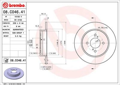 Диск тормозной передний BREMBO 08C04641