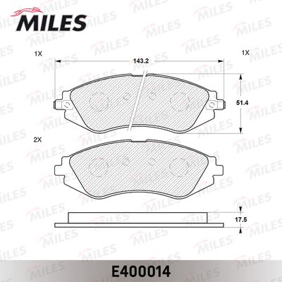 Колодки тормозные передние Miles E400014