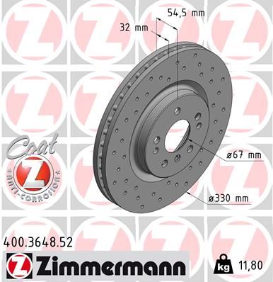 Диск тормозной передний вентилируемый ZIMMERMANN 400364852