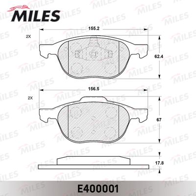 Колодки тормозные передние Miles E400001