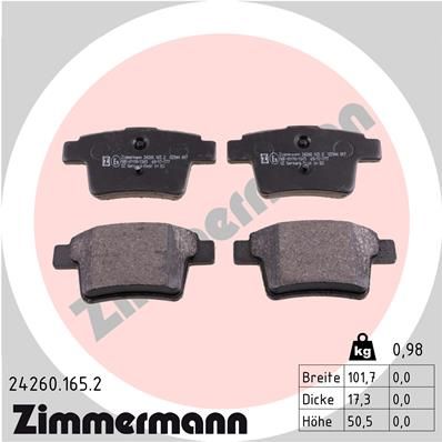 Колодки тормозные задние ZIMMERMANN 242601652