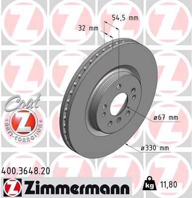 Диск тормозной передний вентилируемый ZIMMERMANN 400364820