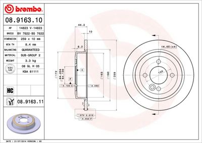 Диск тормозной задний BREMBO 08916311