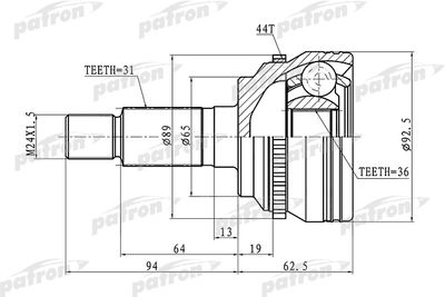 ШРУС внешний с кольцом АБС PATRON PCV1366