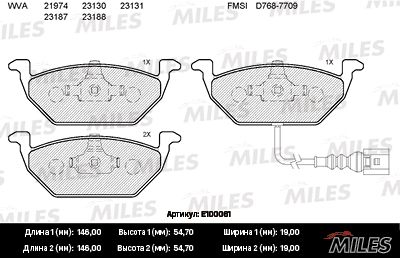 Колодки тормозные передние Miles E100061